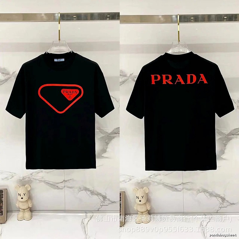 Prada Inverted Triangle Streetwear Style Black Short-sleeve T-shirt