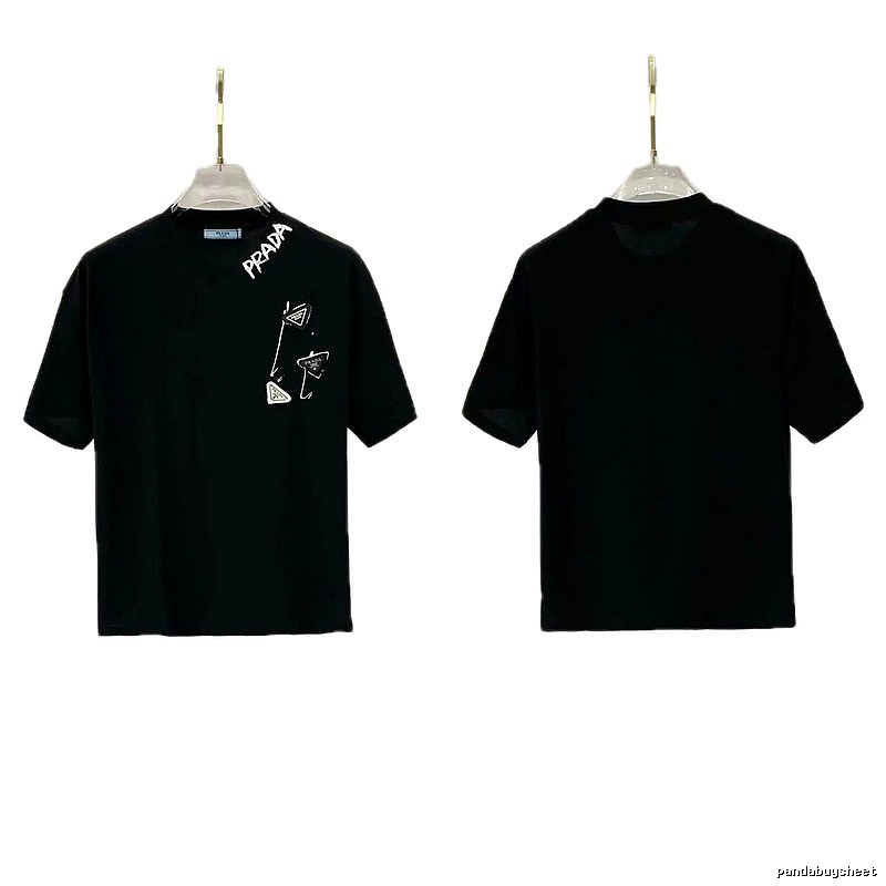 Prada Inverted Triangle Streetwear Style Black Short-sleeve T-shirt
