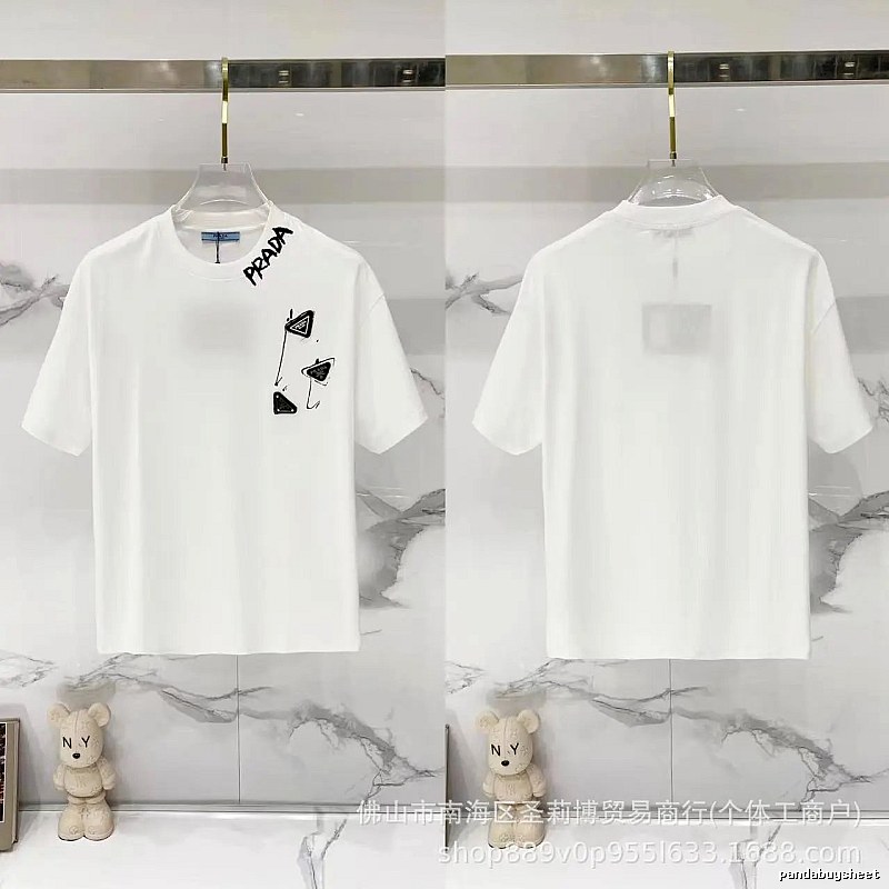 Prada Triangle Logo Casual Style White T-Shirt