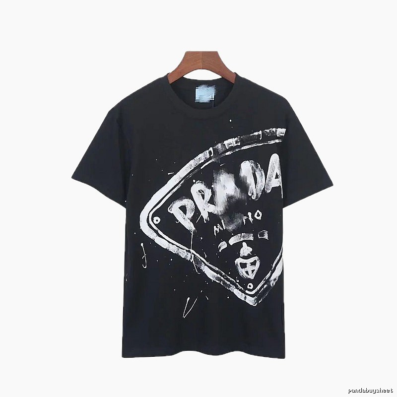 Prada Triangle Logo Graffiti Street Style Black T-Shirt