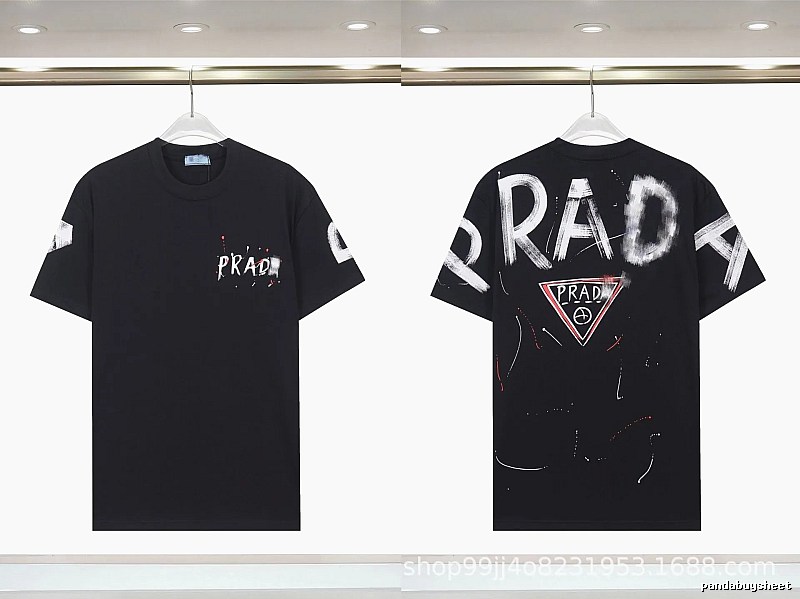 Prada Triangle Logo Graffiti Style Black Short-sleeve T-shirt