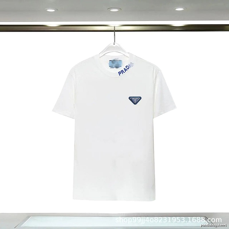 Prada Triangular Logo Minimalist Style White Short-sleeve T-shirt