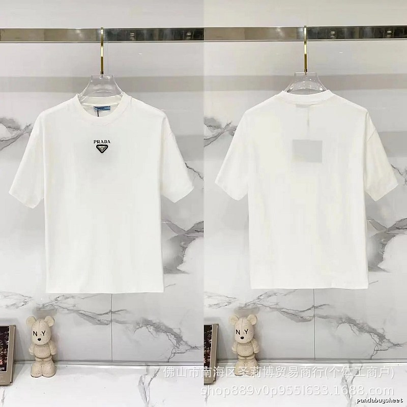 Prada Triangular Logo Minimalist Style White Short-sleeve T-shirt