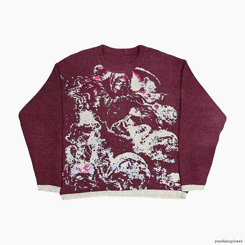 Resort Anime graphic sweater Black Knit Top with Premium Look