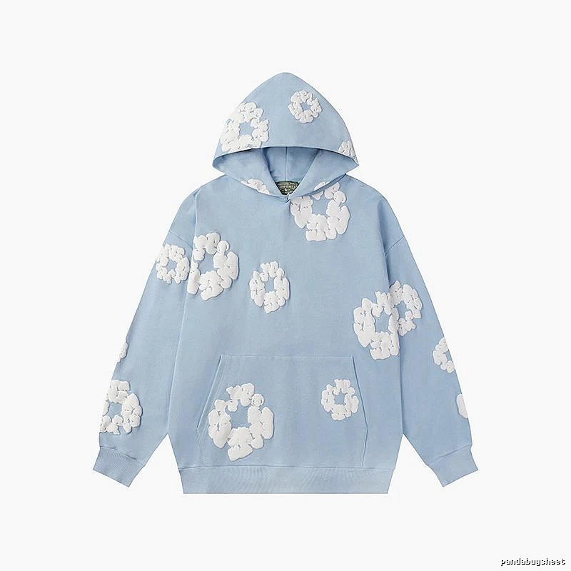 Sky Blue Flower Print Pullover Hoodie