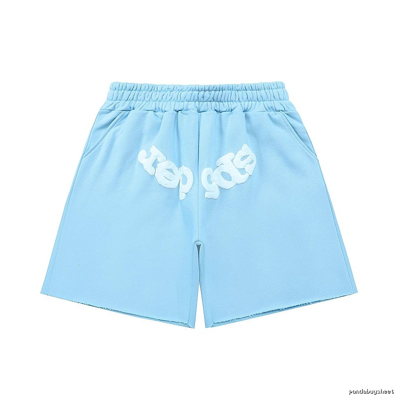 Sp5der letter-style light blue shorts
