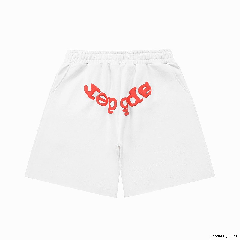 Sp5der red letter white shorts