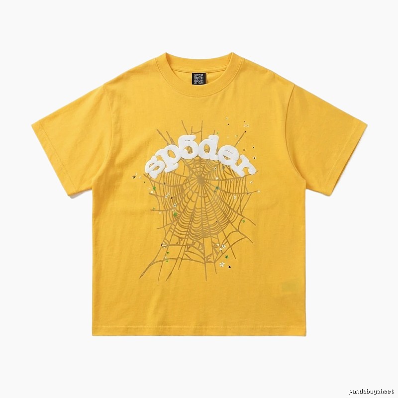 Sp5der Spider Web Trendy Cool Yellow T-shirt