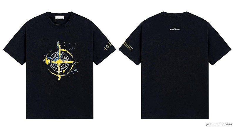 Stone Island Ink-splattered Street Style Black Short-sleeve T-shirt
