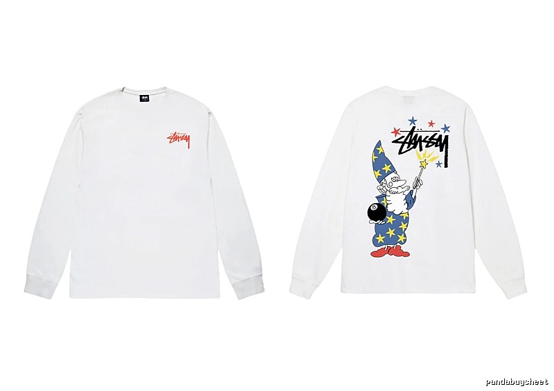 Stussy cartoon print style white long T-shirt