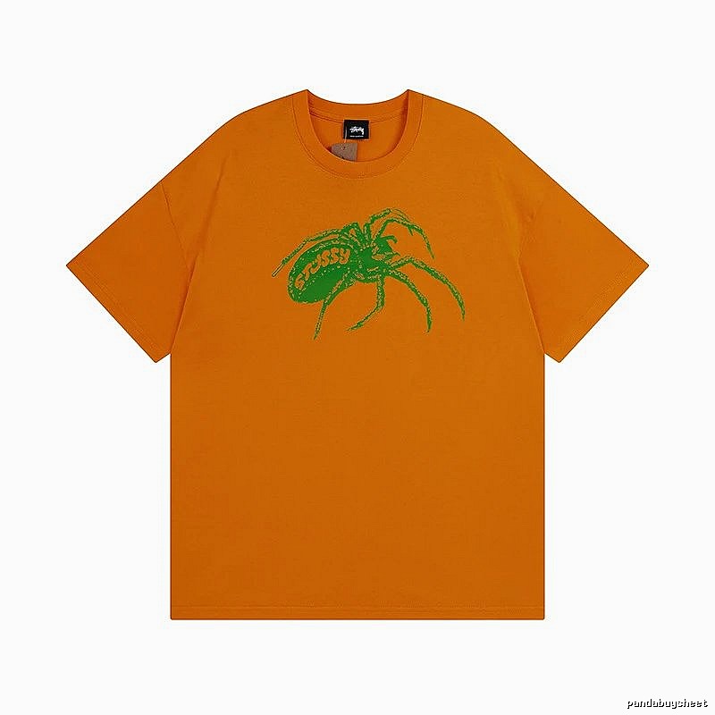 Stussy Orange Spider Graphic T-Shirt Streetwear Look Logo