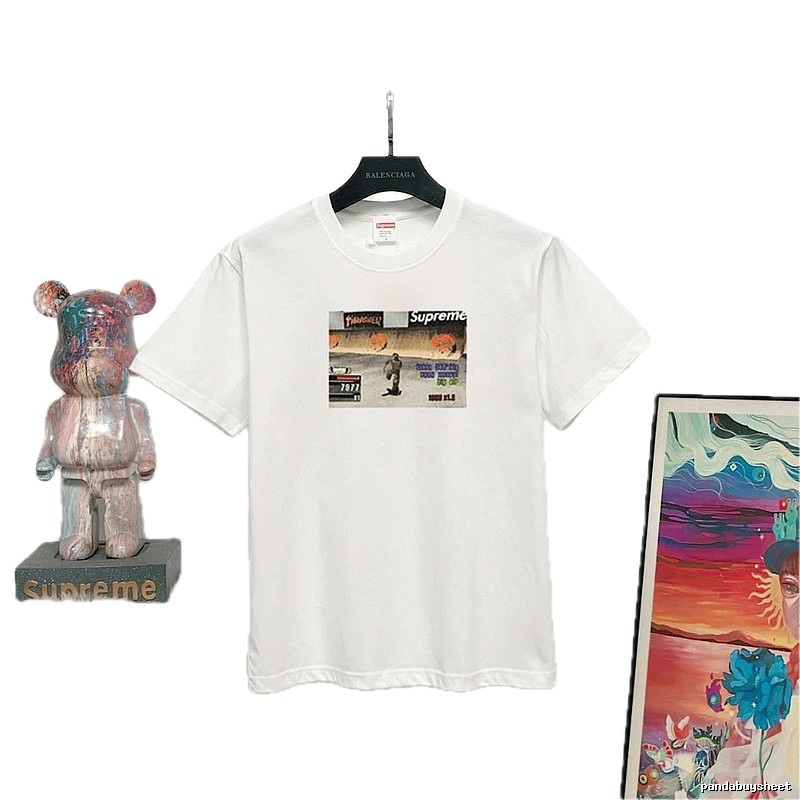 Supreme Skateboard Print Street Style White T-shirt