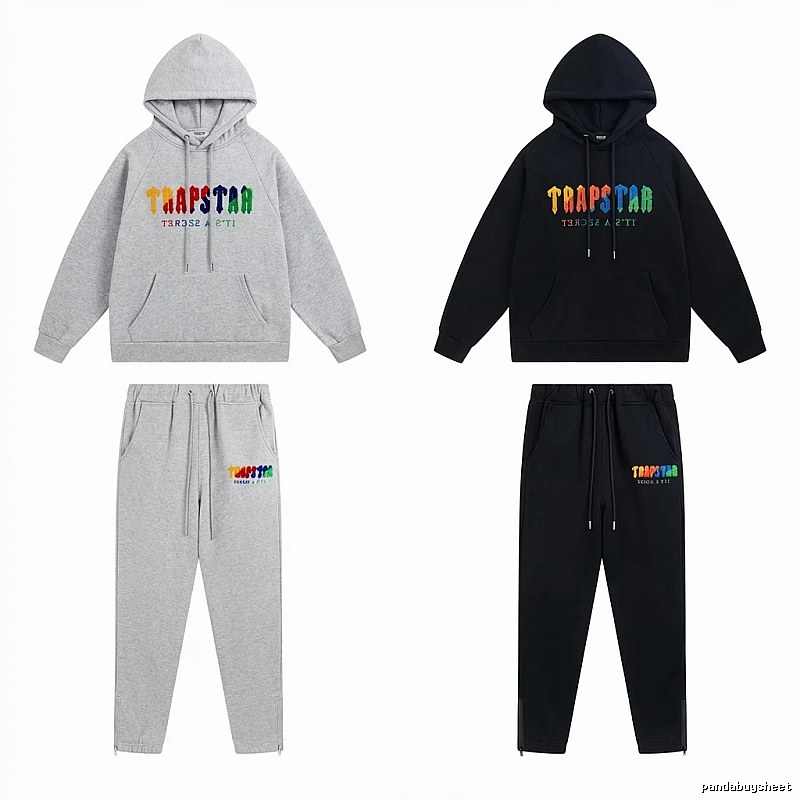 Trapstar Rainbow Wind Grey/Black Hooded Set