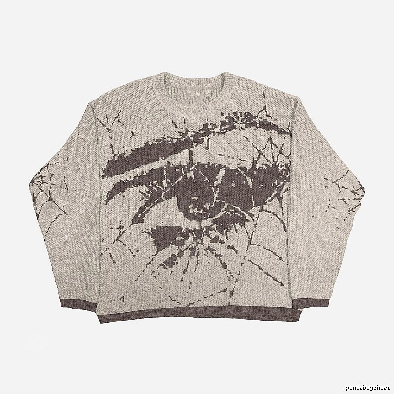 Urban Anime graphic sweater Black Knit Top with Statement Pattern