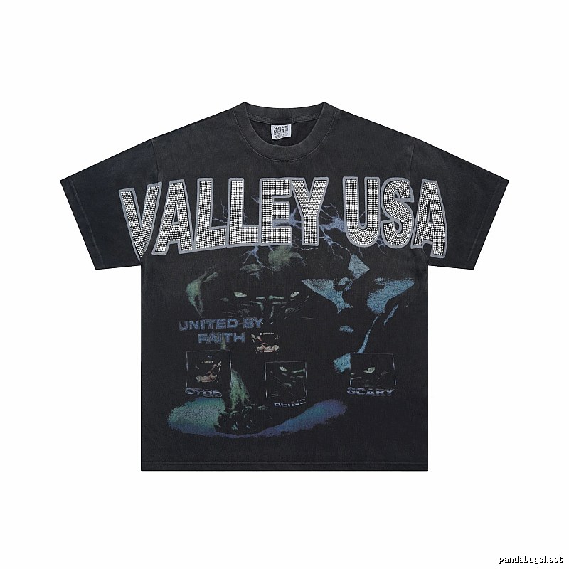Valley USA Hot-Fix Rhinestone Street Style Black T-Shirt