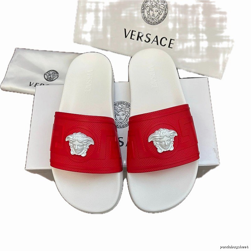 Versace Medusa Trendy Luxury Style Red and White Slide Sandals